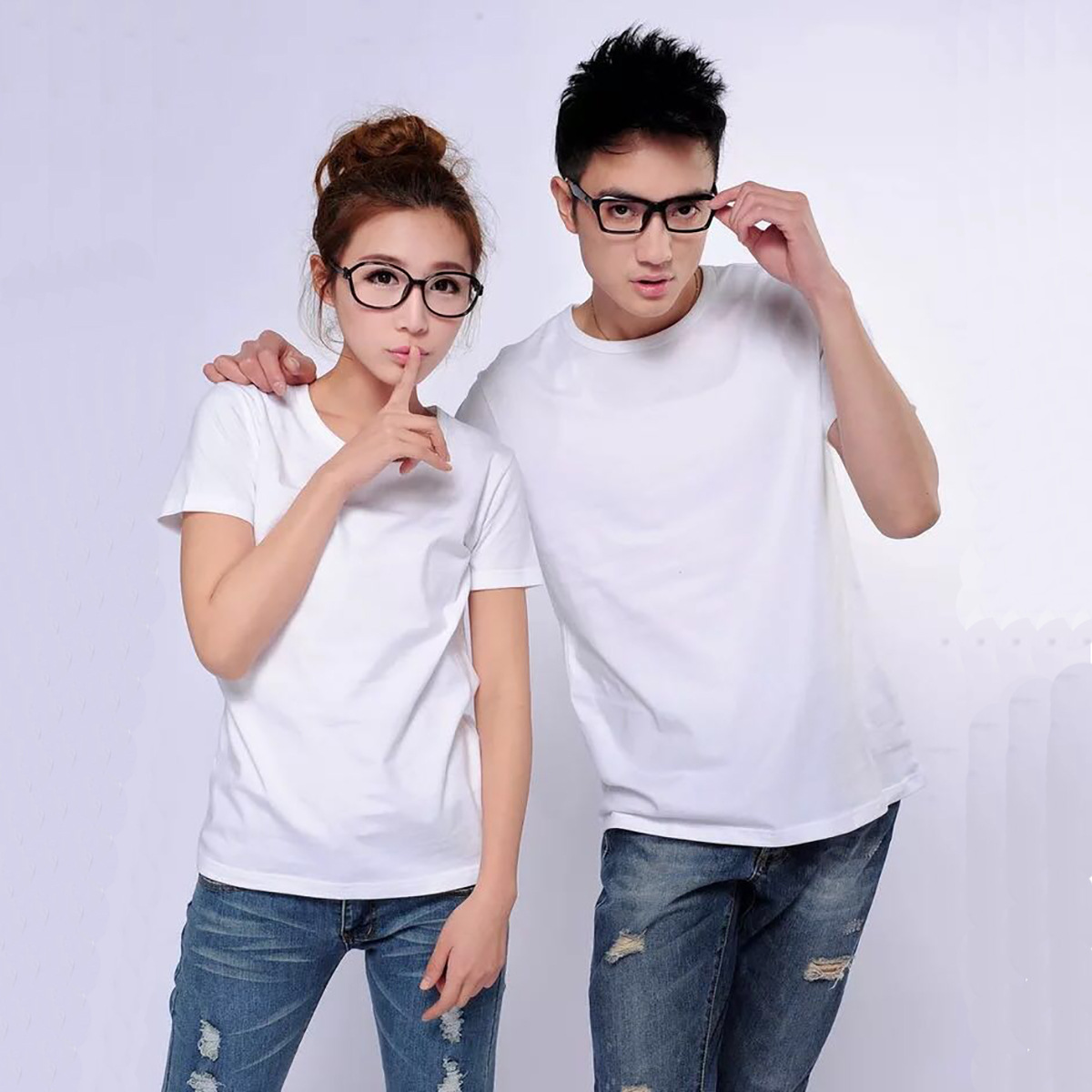 源头工厂直销纯棉情侣百搭男女同款素色圆领短袖t恤印花定制专用