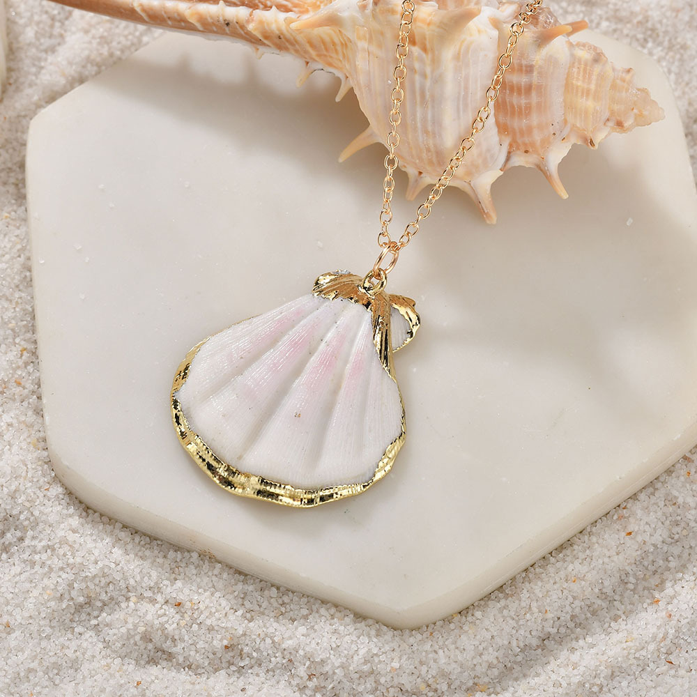 欧美波西米亚风海螺颈链合金毛衣链长款贝壳扇贝吊坠多层项链