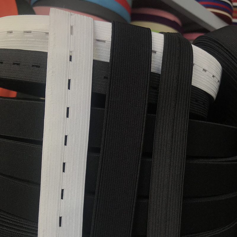 厂家直销黑白勾边松紧带 防滑松紧带 尼龙松紧带 扣眼松紧带