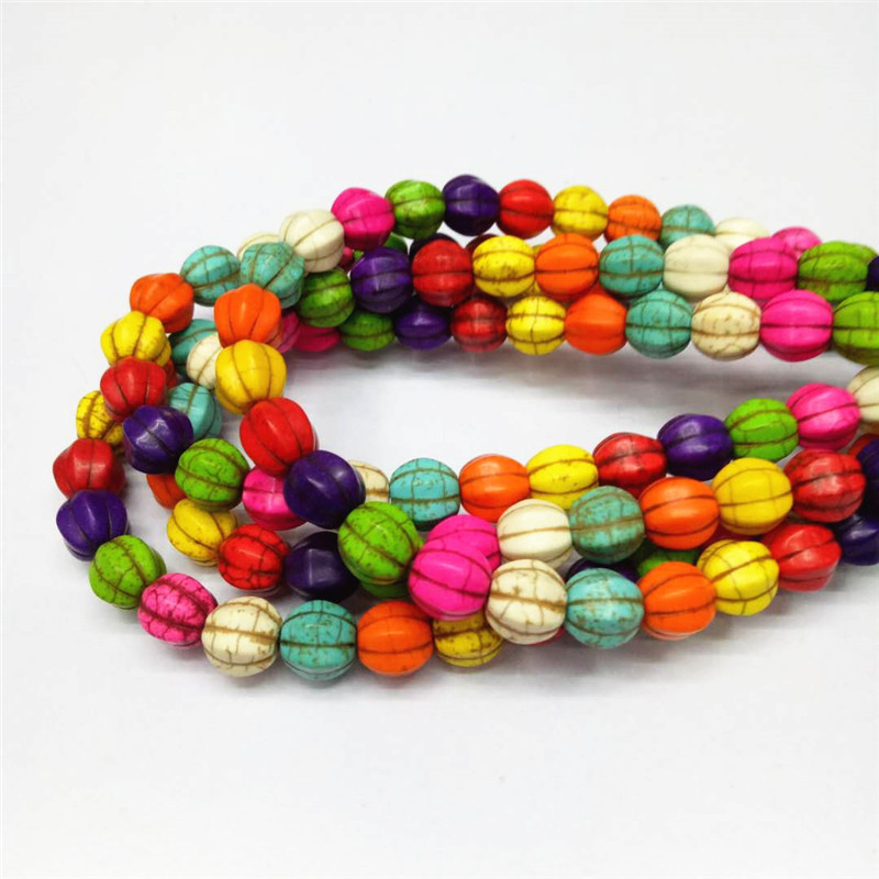 厂家直销彩色松石散珠 diy七彩南瓜珠绿松石半成品批发饰品配珠