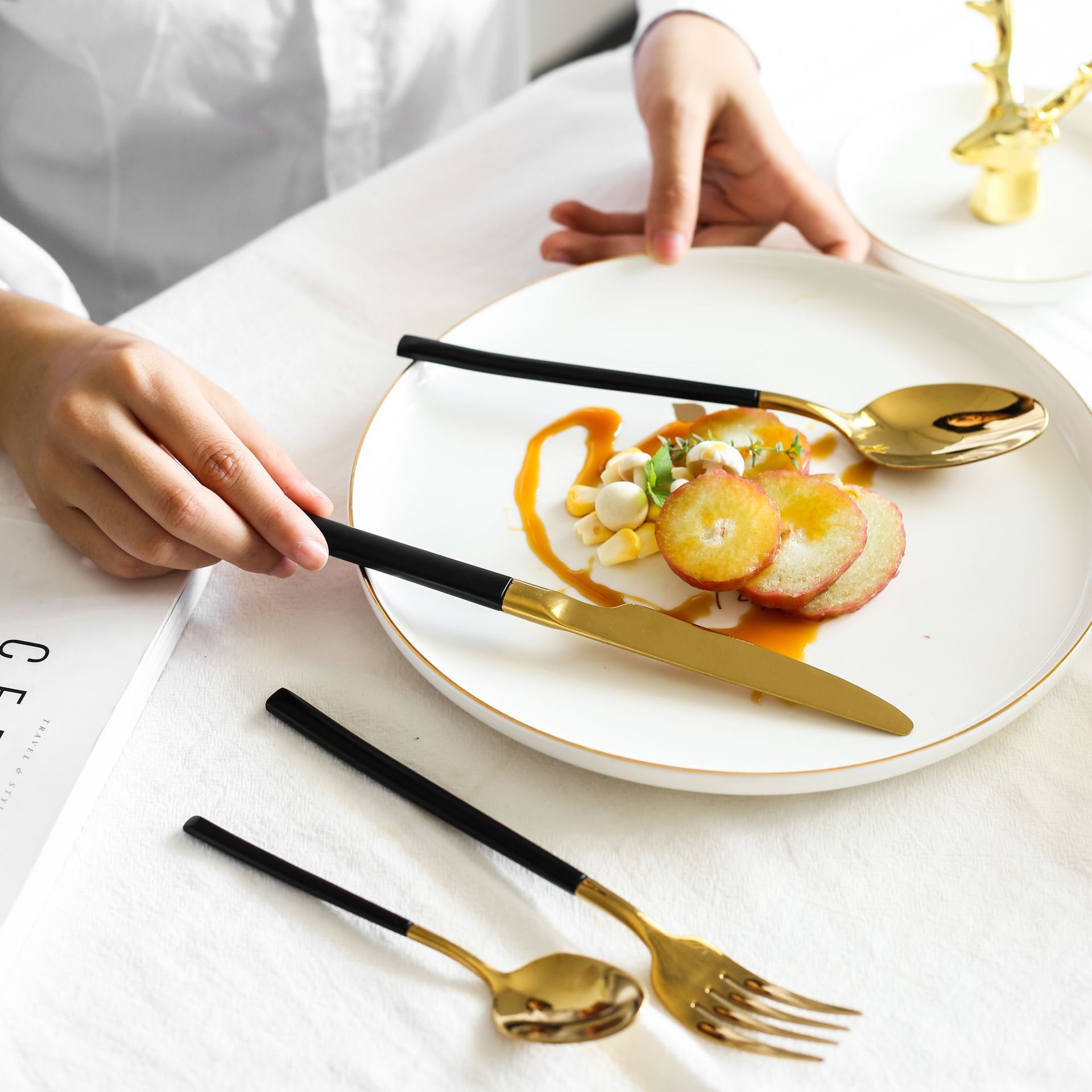 304不锈钢刀叉勺 创意西餐餐具 礼品套装 欧式牛排刀叉高档黑金