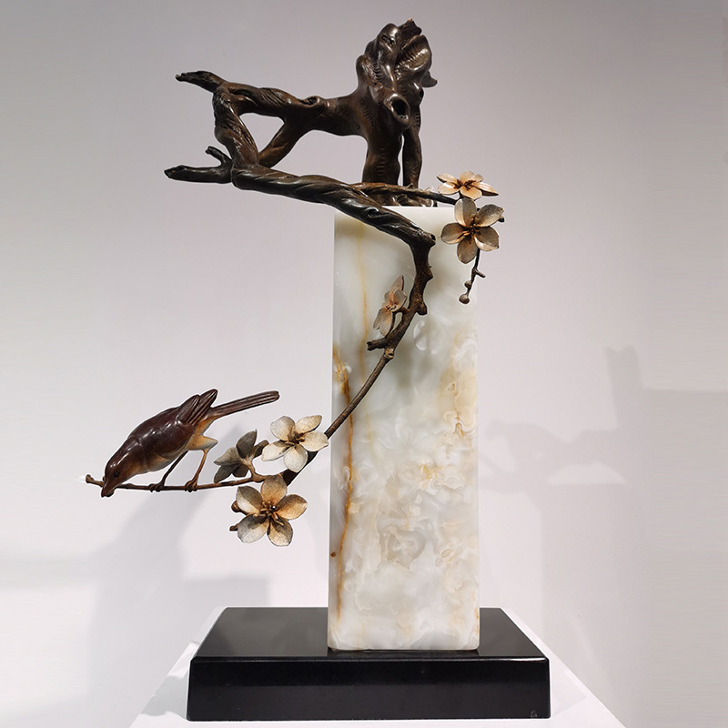 鸟语花香铜雕艺术品客厅样板间办公室炫光别墅大厅摆件装饰品