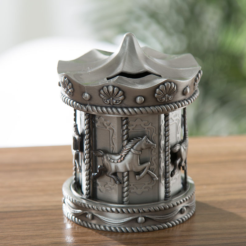 欧式童话故事锌合金旋转木马存钱罐旋转马送女孩生日周岁礼物