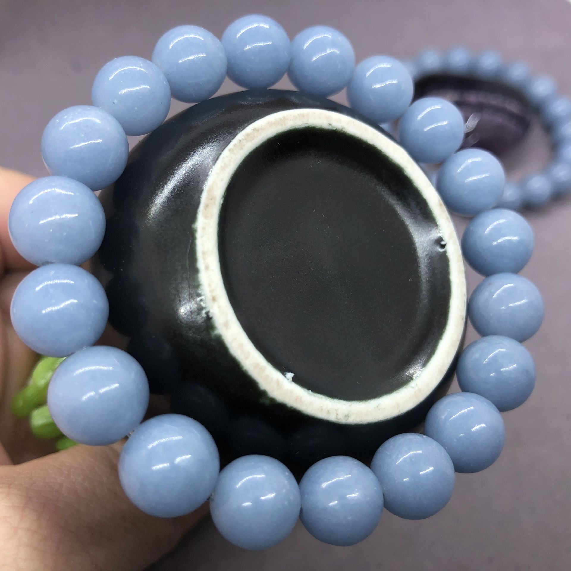 5a纯天然蓝色天使石圆珠手链批发 angelite手链转运辟邪厂家直销