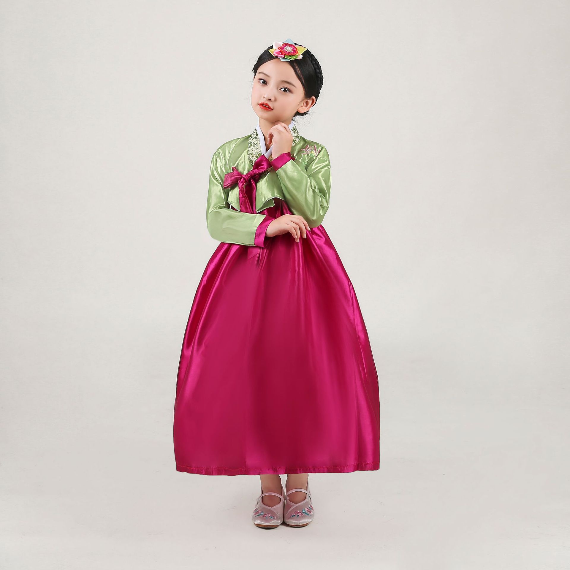 女童韩服朝鲜儿童少数民族风韩国小女孩子刺绣花表演出舞台蹈服装