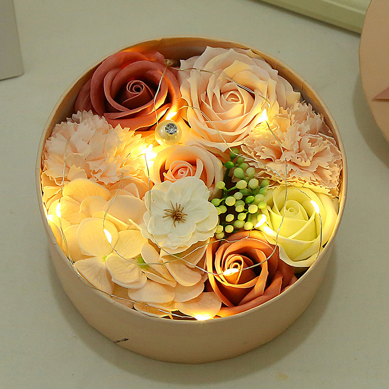 New Cross-Border Valentine's Day Teacher's Day Gift Soap Flower Small round Box Holiday Christmas Gift for Girlfriend