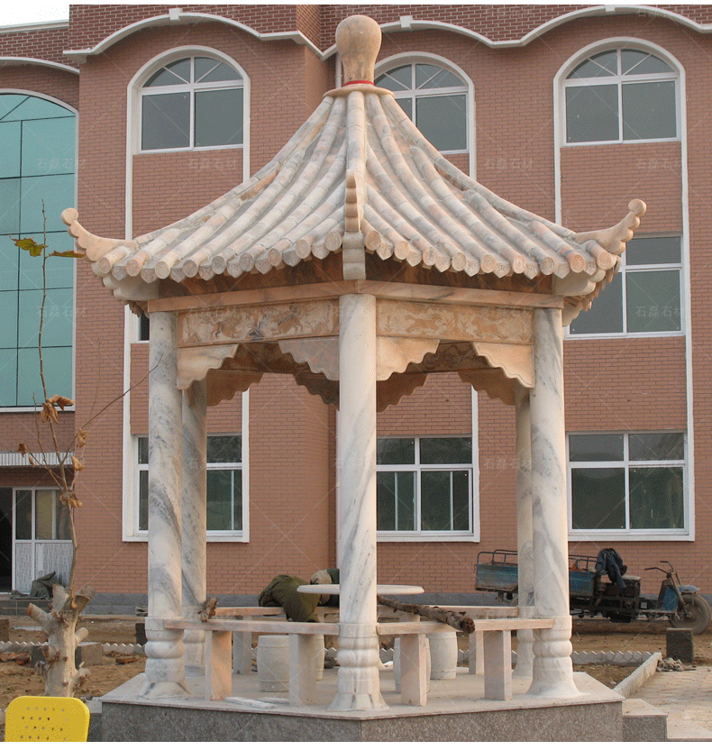 凉亭四角公园石亭子单层中式汉白玉亭子厂家定做景区石雕凉亭古建