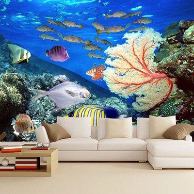大型定制海底世界壁画海洋生物珊瑚深海鱼主题水族馆背景装饰墙布