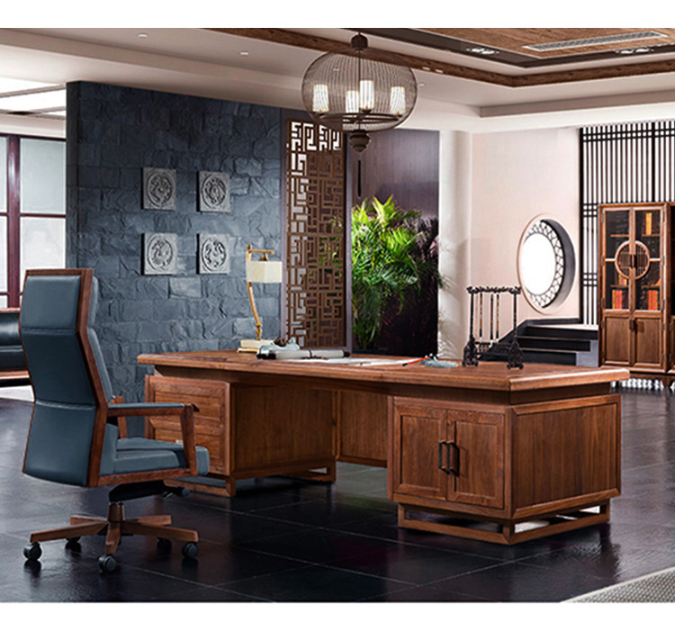 新中式办公桌实木大班台现代禅意老板桌组合总裁经理商务办公家具