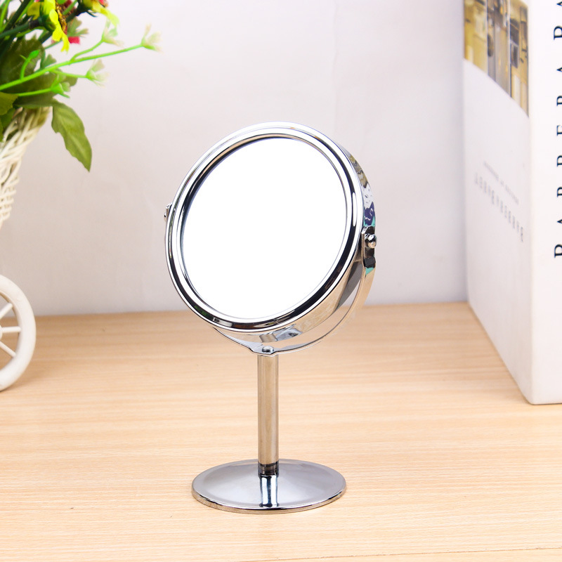 Metal Circle Desktop Makeup Mirror Desktop Rotatable 1:2 Magnifying Glass European Princess Mirror Double-Sided Cosmetic Mirror