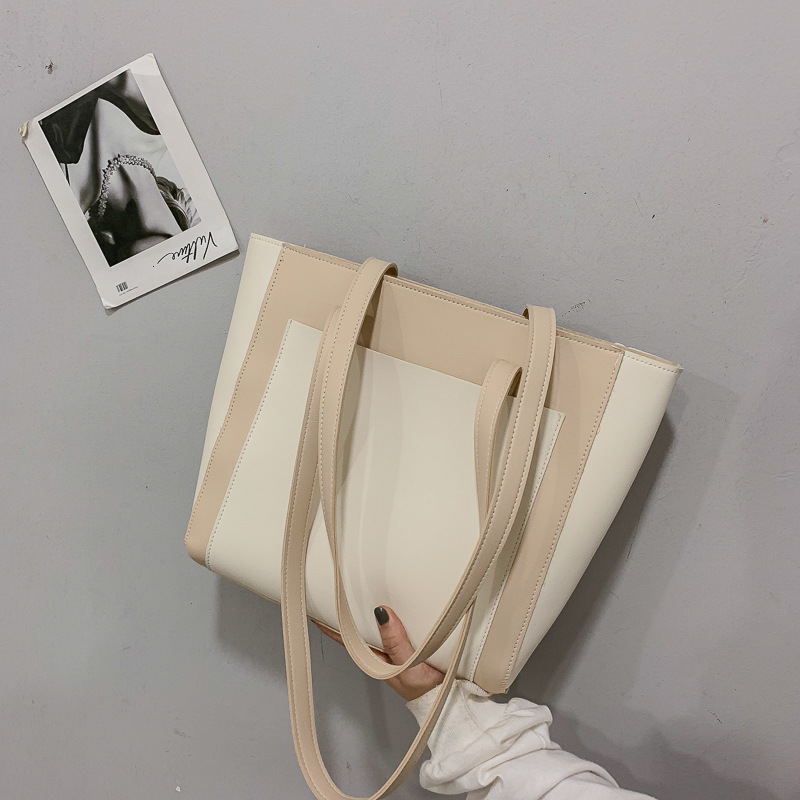 Bag 2019 New Autumn and Winter Women's Bags Korean Fashion Simple Tote Bag Button Portable Contrast Color Shoulder Bag