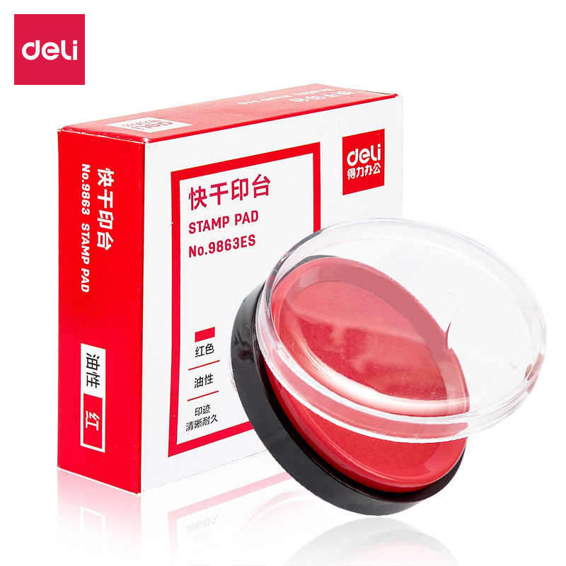 Deli 9863es Quick-Drying Printing Table Red Inkpad Large round Indonesian Seal Cover Official Seal Office Finance
