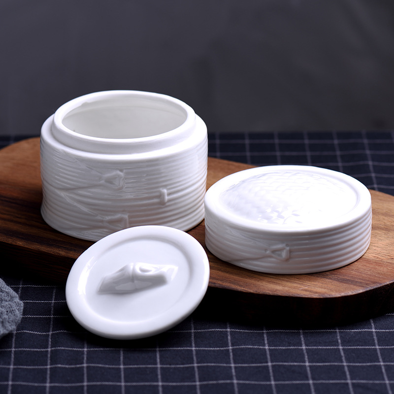 创意中式陶瓷汤盅一人份燕窝盅酒店餐厅白色蒸笼状三件套隔水炖盅