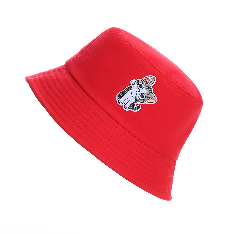 Bucket Hat Japanese Cartoon Cat Bucket Hat Pure and Candy Color Bucket Hat Internet Celebrity Mountaineering Pure Cotton Hat Wholesale