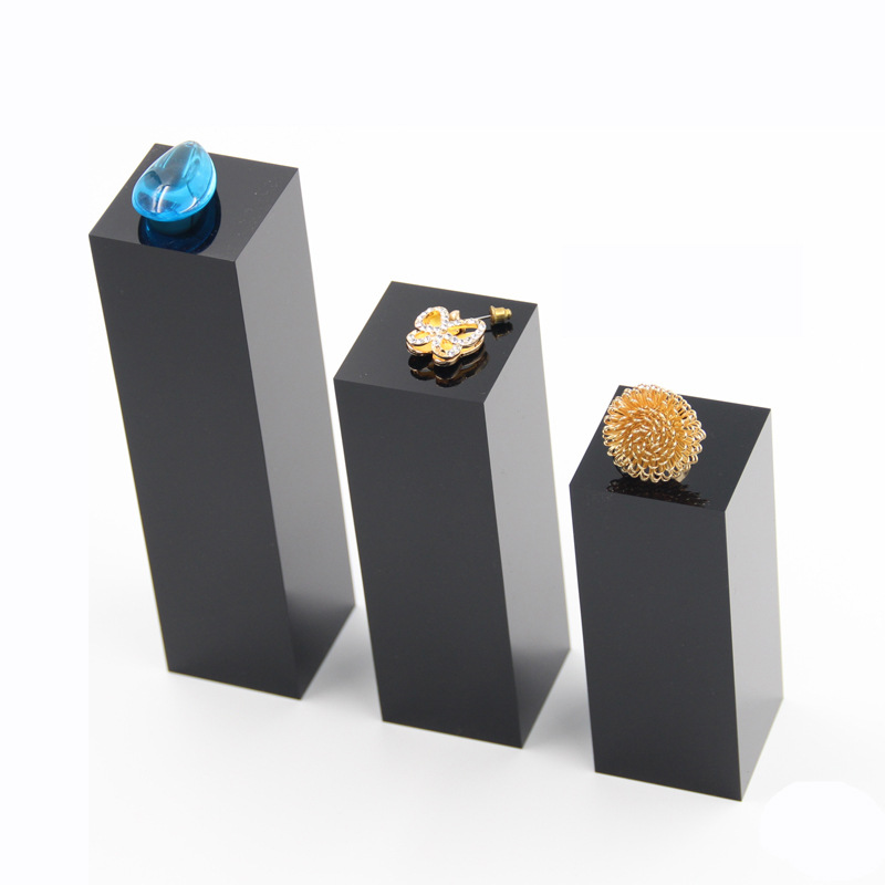 透明亚克力方柱黑色方托香水饰品座戒指首饰底座小摆件摄影垫底