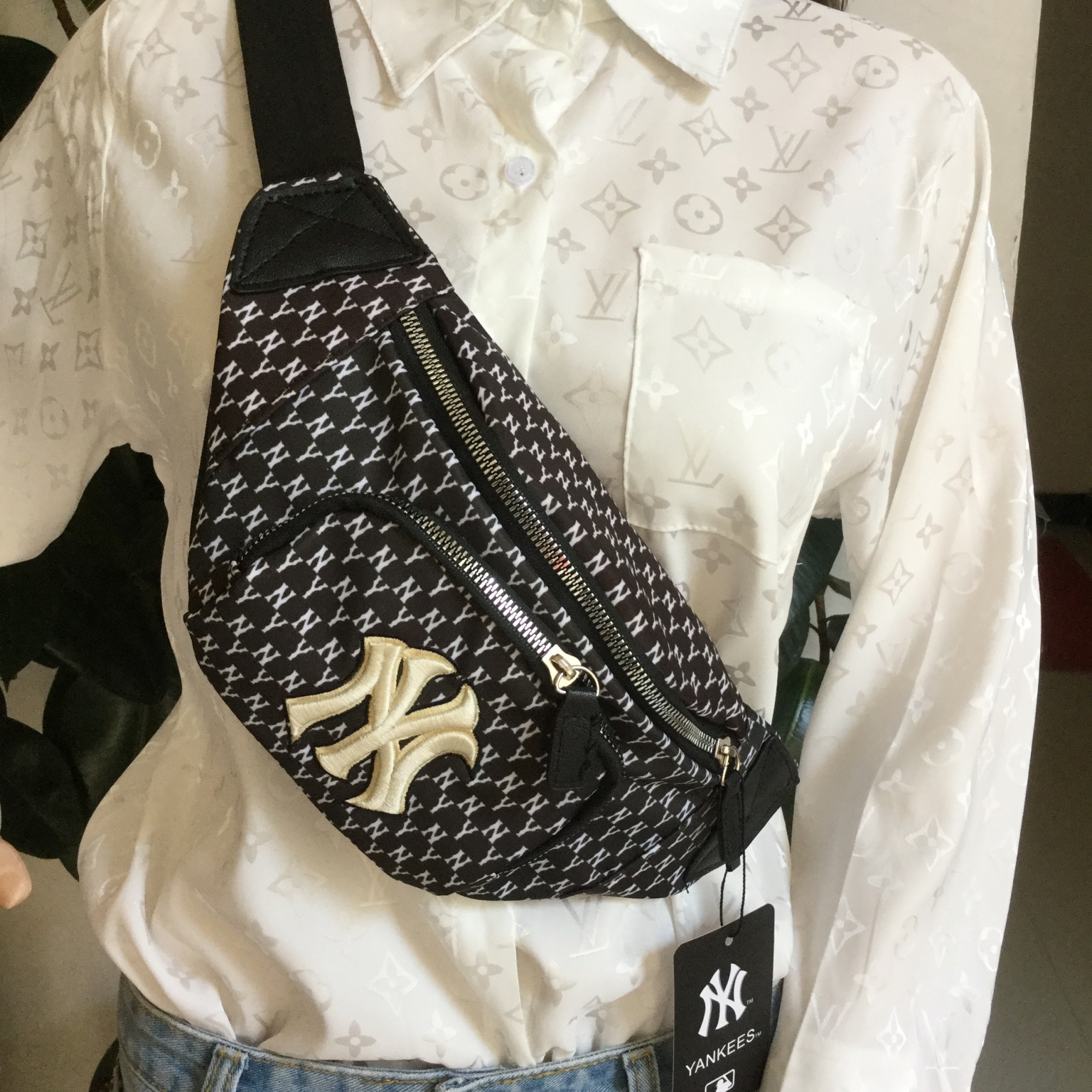 包包女2019新款ny腰包洋基队mlb爆款胸包抖音网红同款老花斜挎包