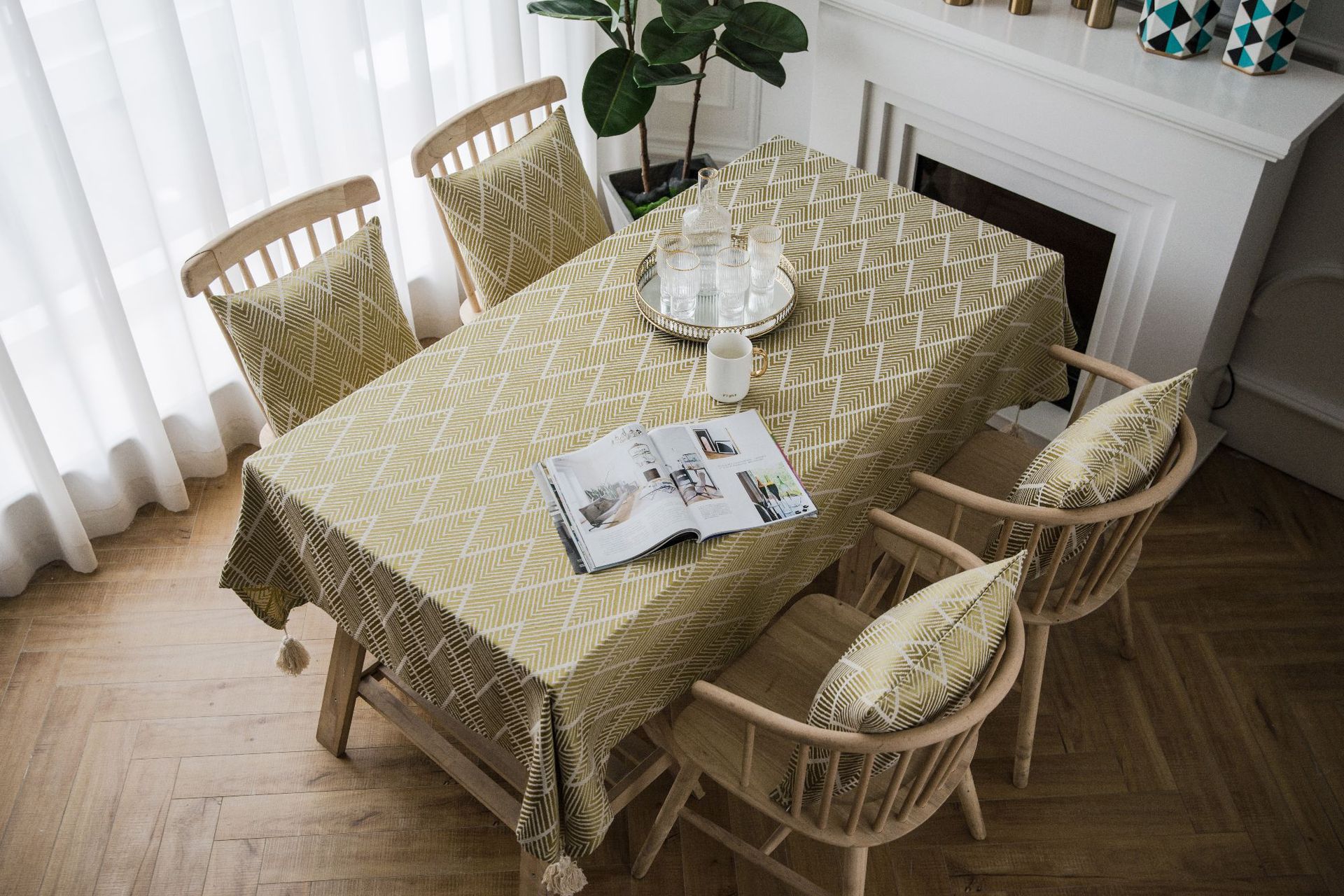 伊缦琪韵波浪三角提花桌布现代简约台布家用餐桌茶几盖巾长方形采购