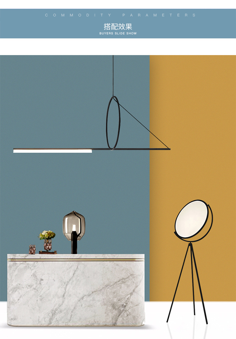 意大利新款简约创意led几何线条轻奢客厅餐厅别墅展厅一字形吊灯