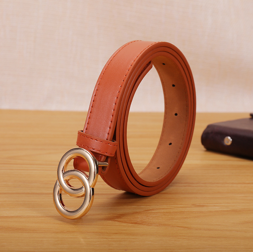 复古韩国黑色皮带女双环圆扣平滑暗扣腰带学生宽厂家  