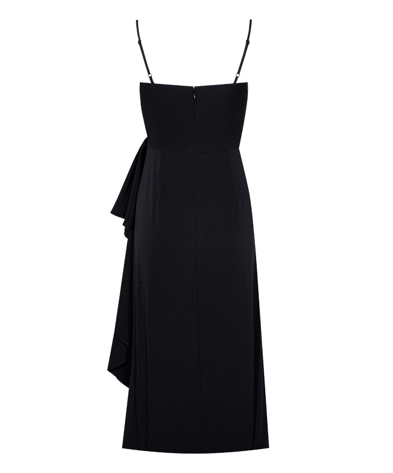 2019夏季新款赫本风小黑裙礼服吊带v领收腰不规则下摆连衣裙64978