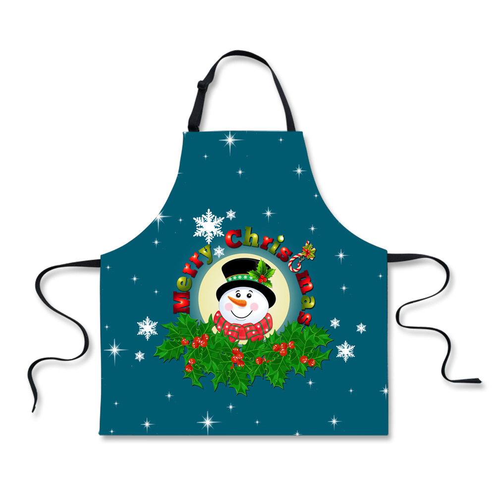 厂家直供圣诞节围裙来图案定制厨房涤棉防污罩套圣诞动物装饰围裙