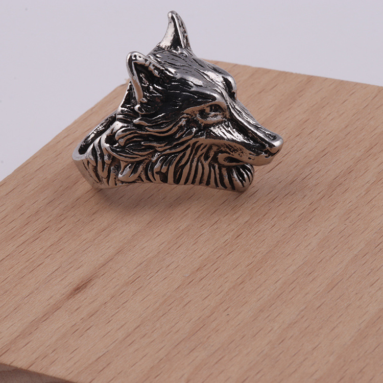 狼头戒指复古霸气合金狼头指环 个性冰原狼朋克饰品首饰孟宇批发_庄须