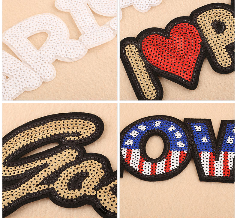 亮片刺绣布贴 英文字母长方形补丁服装辅料包包配饰现货一件代发