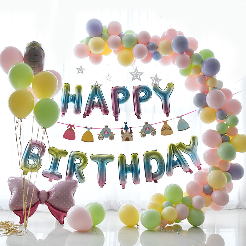 网红派对生日快乐布浪漫置周岁女朋友装饰气球套餐背景墙场景布置