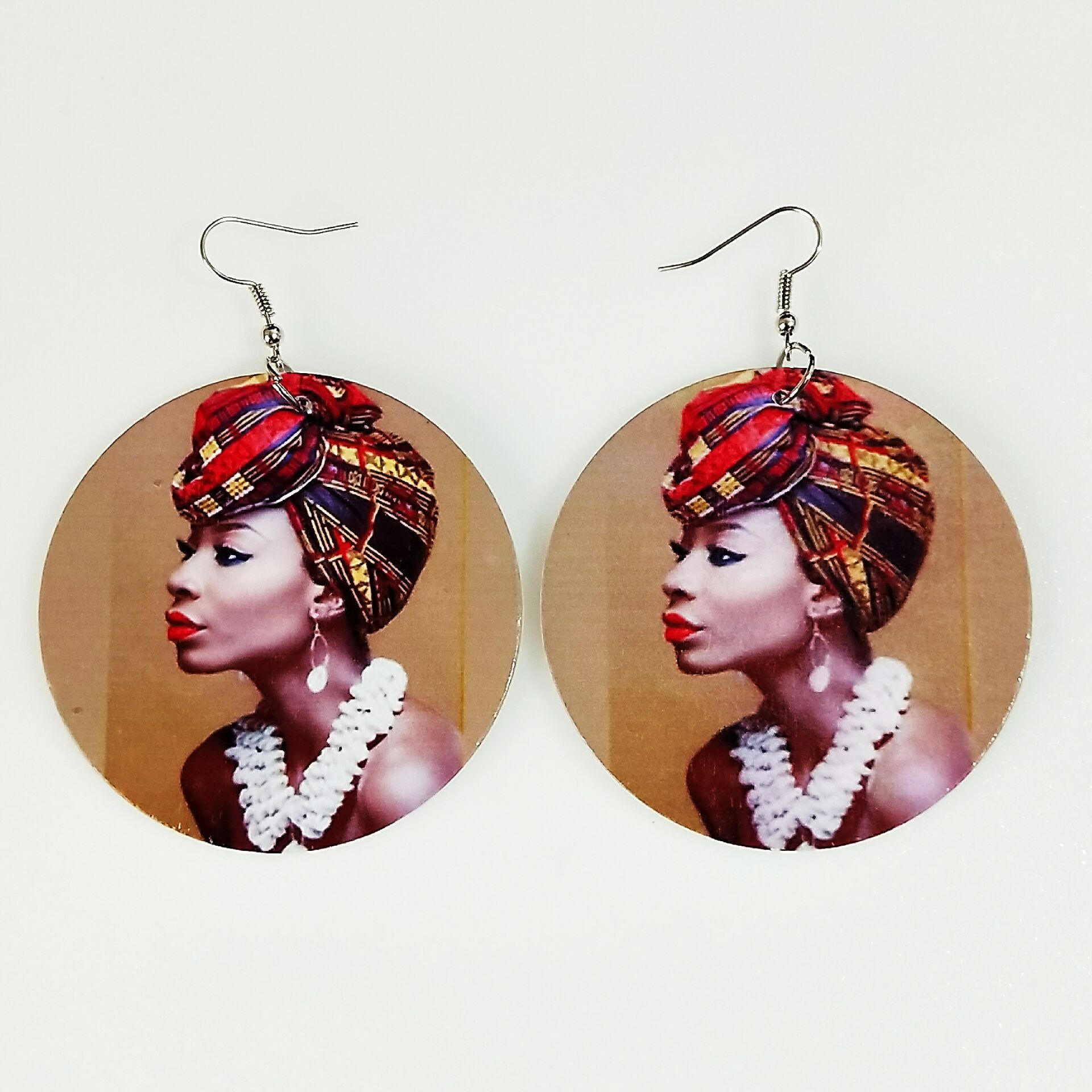 潮人非洲印花木质耳环女耳坠几何印刷气质个性潮夸张耳饰品民族风