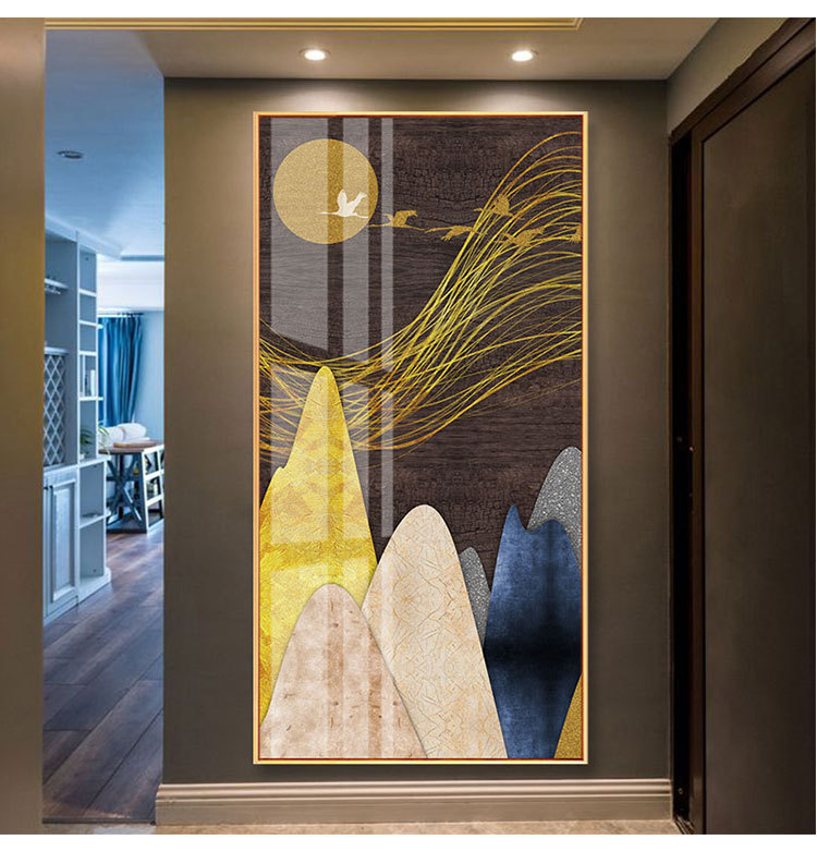 龙匠饰家新中式玄关晶瓷画厂家批发金箔山水画代简约客厅走廊挂画