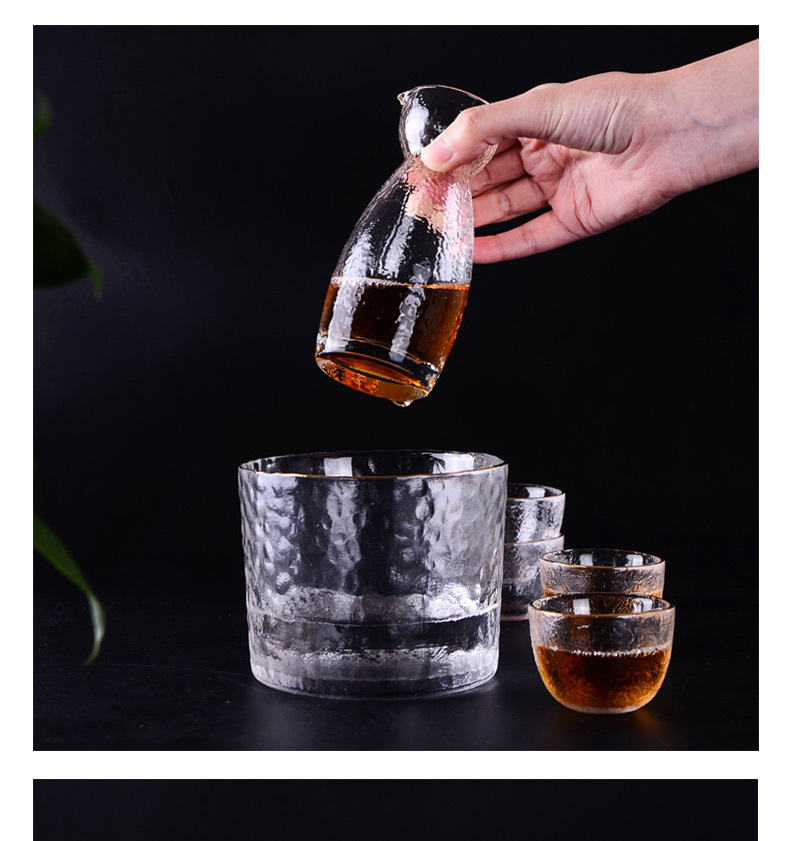 创意白酒玻璃酒壶杯子套装创意锤目纹家用温酒壶日式清酒酒具套装