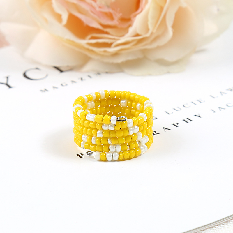 串珠花朵手工小米珠戒指ins编织小花关节指少女网红小众厂家直供