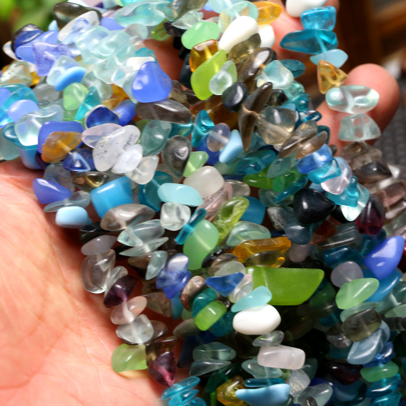 一串价七彩琉璃石碎石链条 链长约85厘米七彩人造琉璃碎石串链