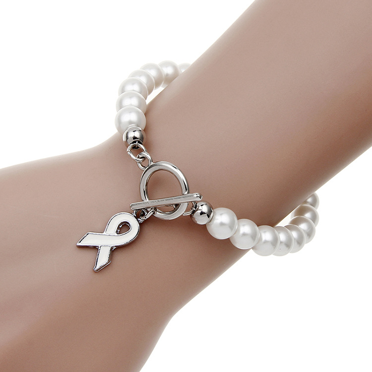 欧美公益饰品 白色丝带珍珠手链 小礼品礼物批发 速卖通ebay货源