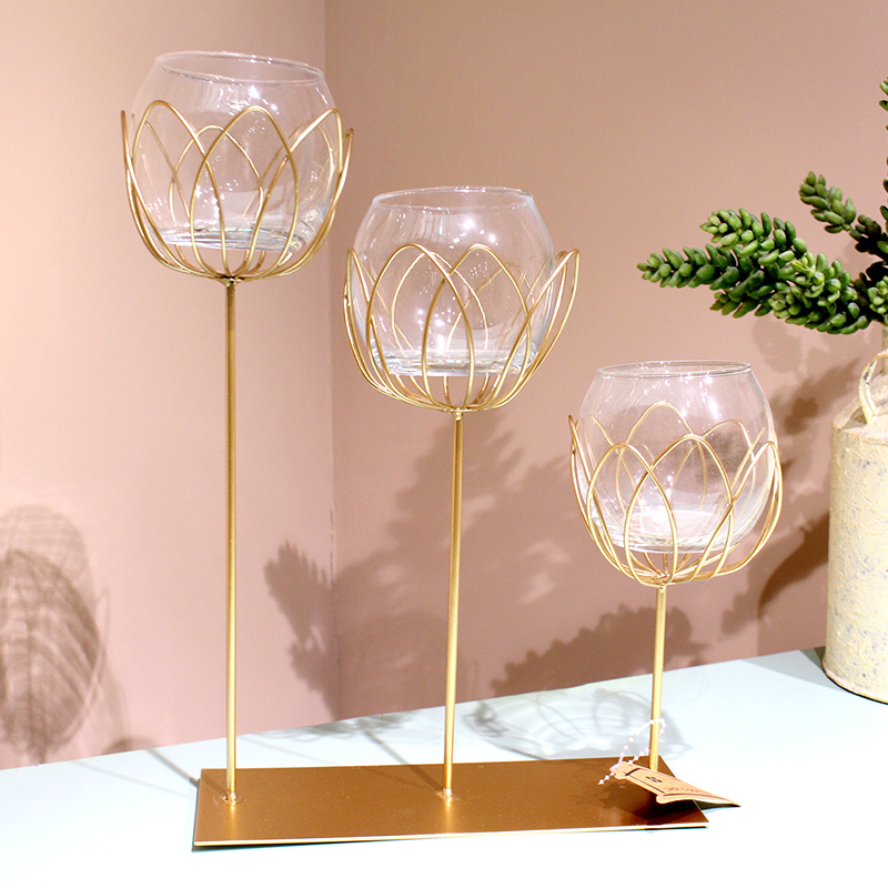 Home Simple Decoration Nordic Study Lotus Candlestick Decoration Flower Glass Candlestick Cup Wholesale