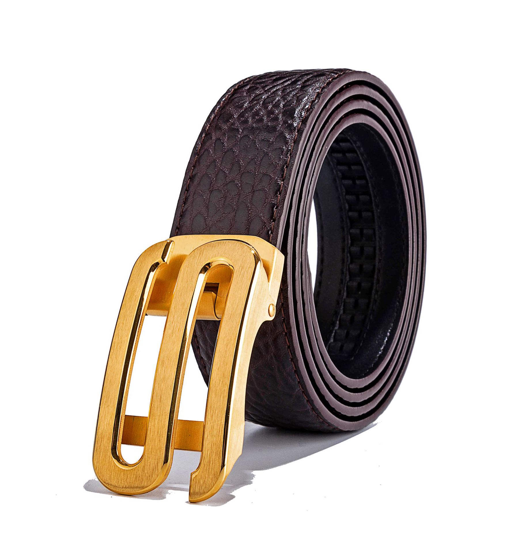 男士不锈钢扣头真皮腰带 原版大象纹双面进口头层牛皮自动扣皮带