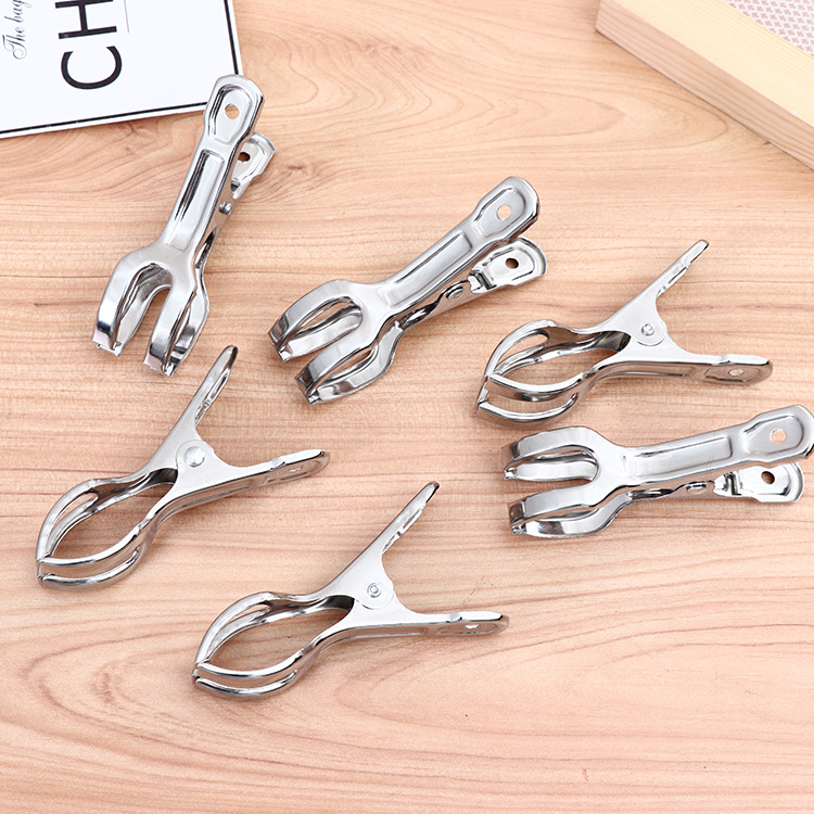 4个不锈钢开口夹 晾衣夹子 袜夹防滑固定夹 防风小开叉夹晾晒用品