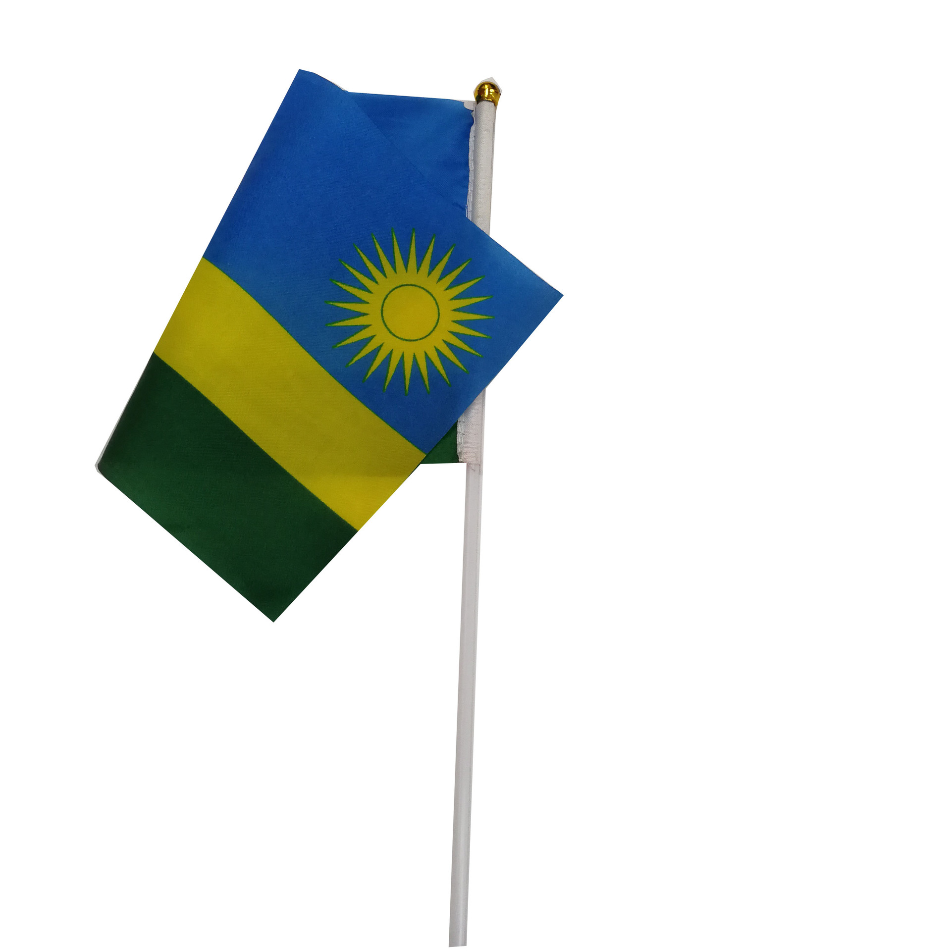 卢旺达国旗旗帜手摇旗塑料杆双面涤纶印刷旗厂家批发可来养定做