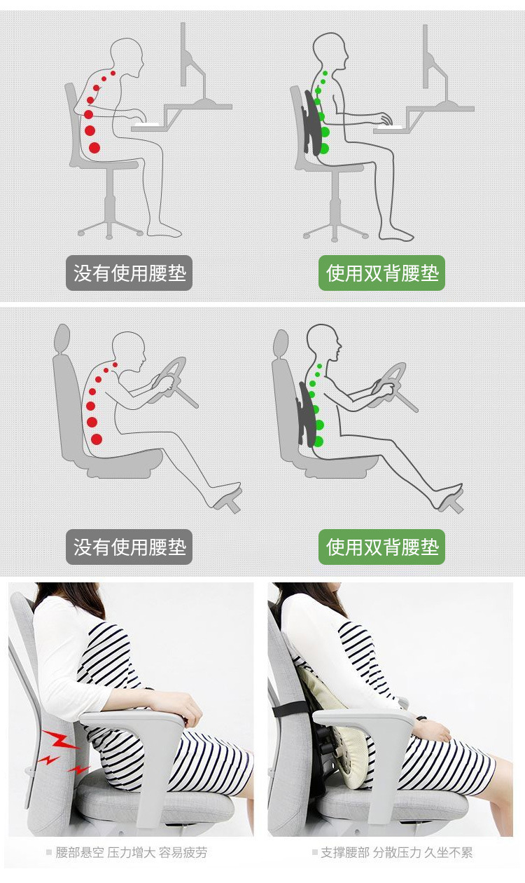 人体工学汽车办公室腰靠靠垫透气可调节支撑护腰靠垫靠背垫批发