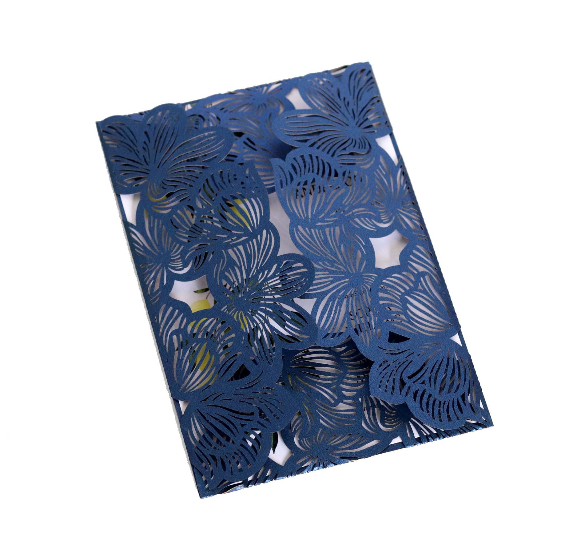 新款四面荷叶贺卡激光镂空贺卡婚礼请柬商务邀请函封套 结婚喜帖