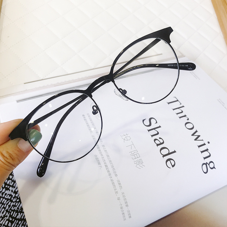复古圆眼镜框男女潮个性大 眉线半框眼镜架 可配近视眼镜成品