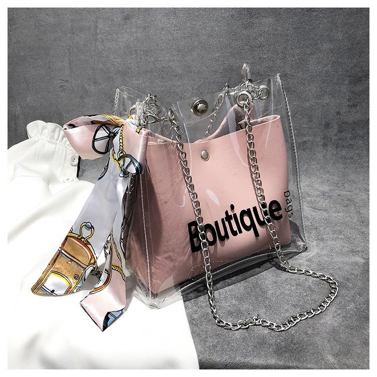 Transparent Bag Women's 2022 New Korean Style Versatile Fashion PVC Summer Small One Shoulder Chain Fairy Bag Crossbody