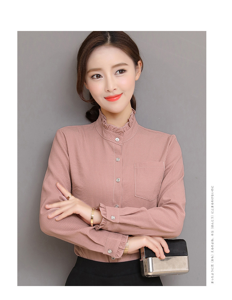 图荣新款小立领长袖衬衫女 时尚桔色打底衫s-4xl货源充足外贸专供