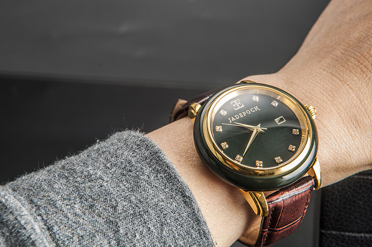 时尚爆款日历进口石英机芯玉石男女一件代发品牌手表和田玉手表