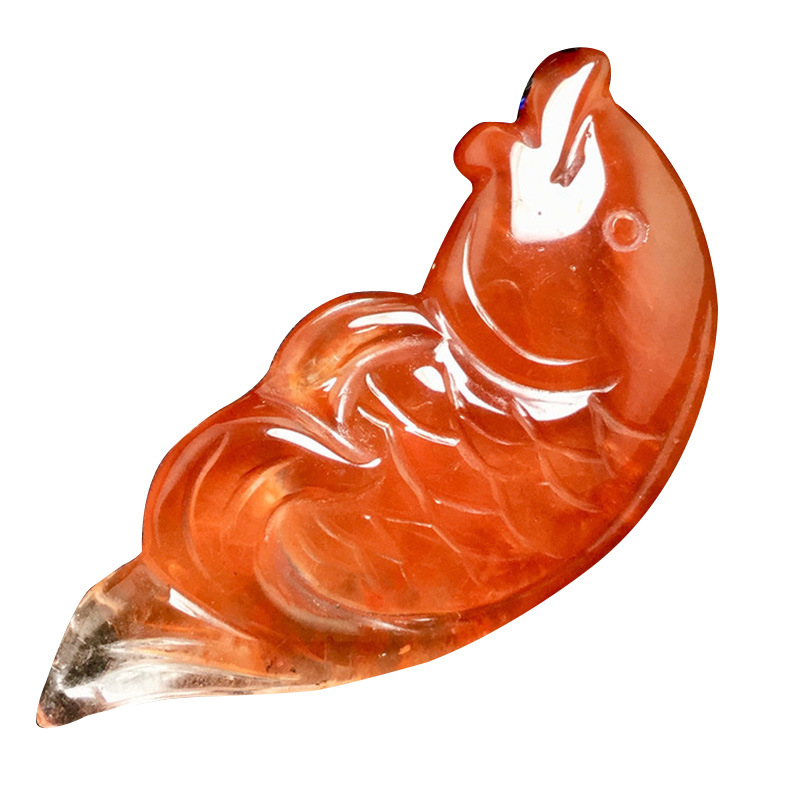 东海水晶 天然红兔毛俏色金鱼牌连年有鱼吊坠