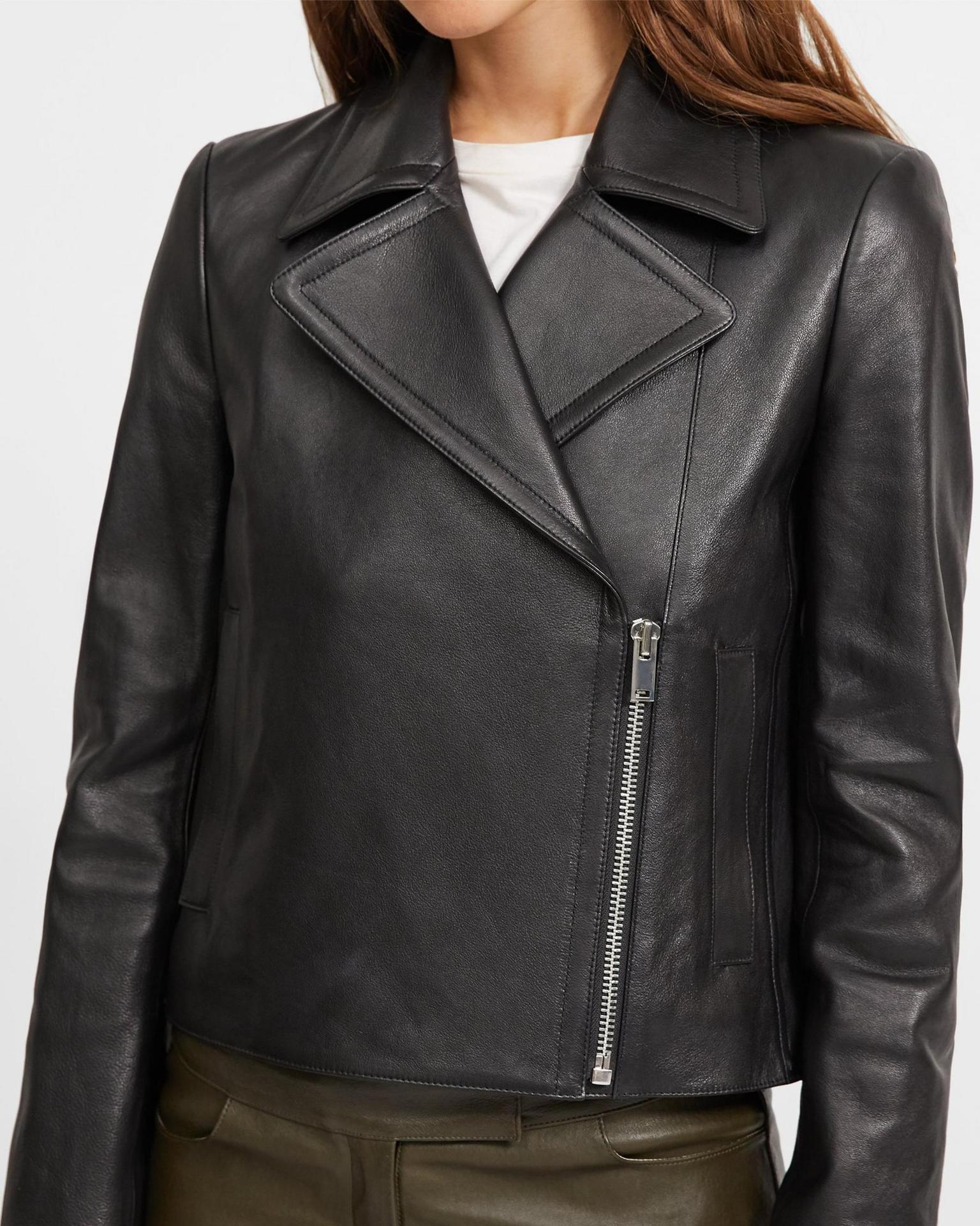 讴颖时尚洗水柔软新西兰羊皮衣外套女极简约通勤百搭基础机车夹克