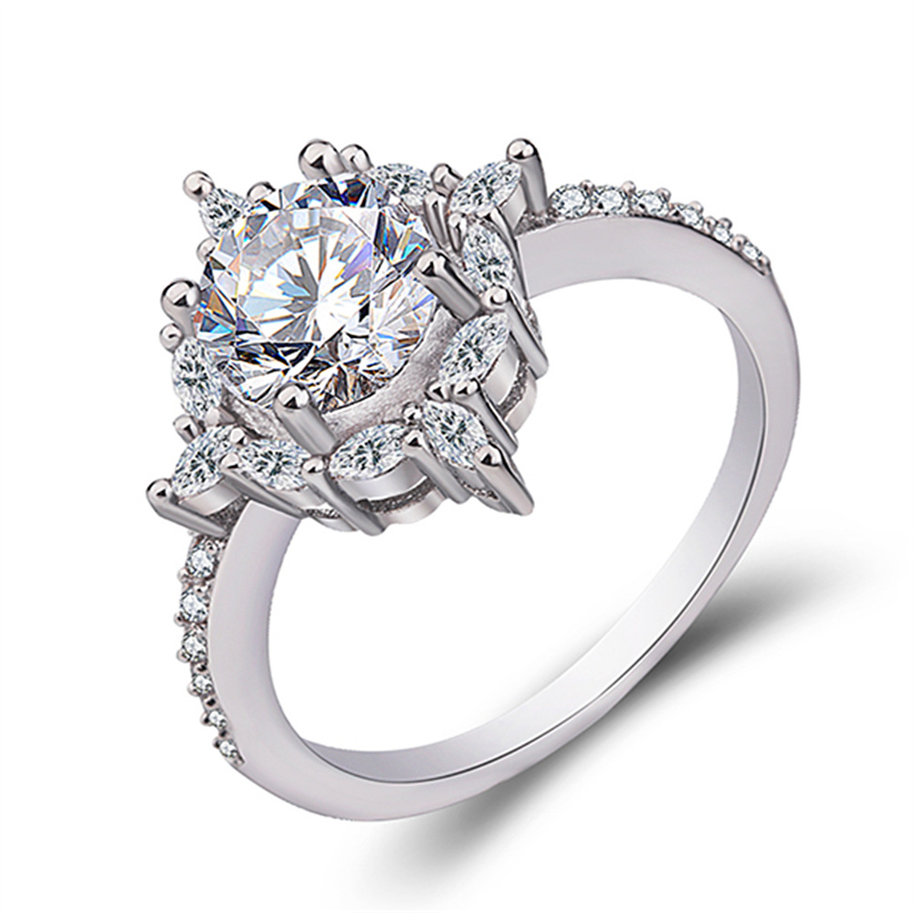 跨境新品镶嵌圆形超闪大钻石戒指经典气质钻戒欧美流行热卖饰品