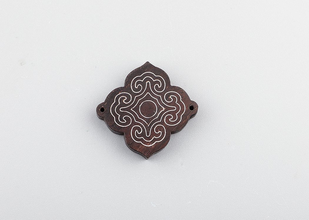 金鹿王 s925银 手工diy配饰 檀木嵌银丝如意花纹流苏压襟挂坠批发