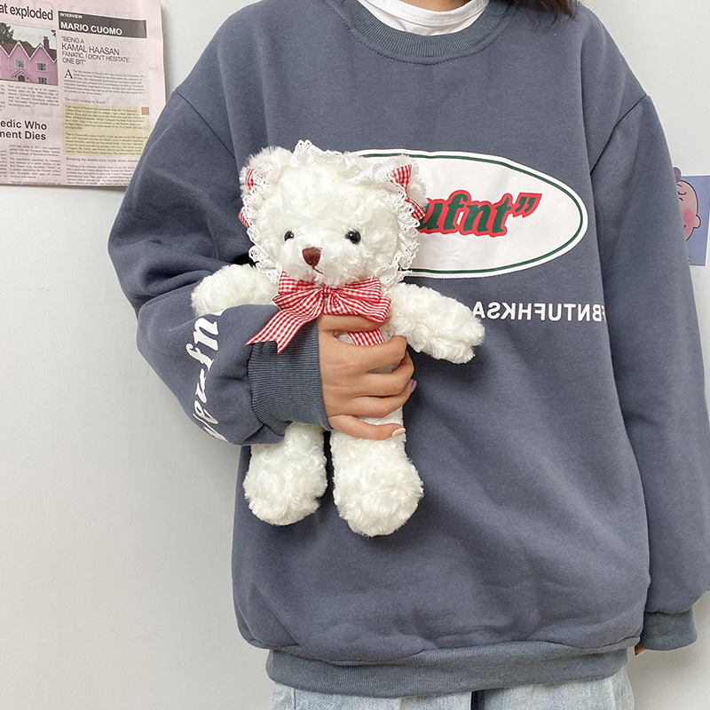Japanese Anime Peripheral Soft Girl Cute Lace Bear Doll Crossbody Bag Soft and Cute Girl Plush Bag