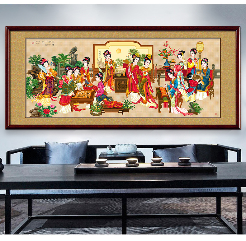 琴棋书画十字绣红楼梦十二金钗客厅大幅名画手工线绣新款厂家直销
